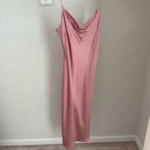 Express Satin Cowl Neck MIDI Dress - Pink